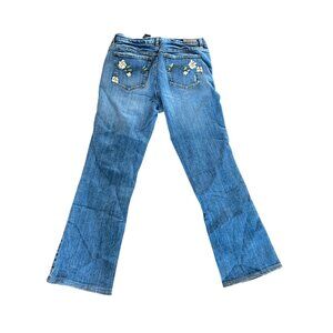 DKNY Soho Womens Blue Denim Embroidered Floral Bootcut Jeans Size 6